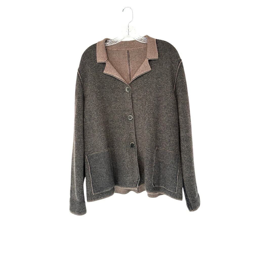Tonet Brown Wool Silk Neutral Timeless Minimalist Luxury Sweater Blazer Size XL‎